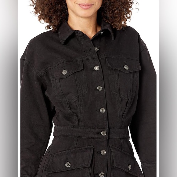 7 For All Mankind Black Denim Button-Down Romper with pockets 100% Cotton - Picture 3 of 14